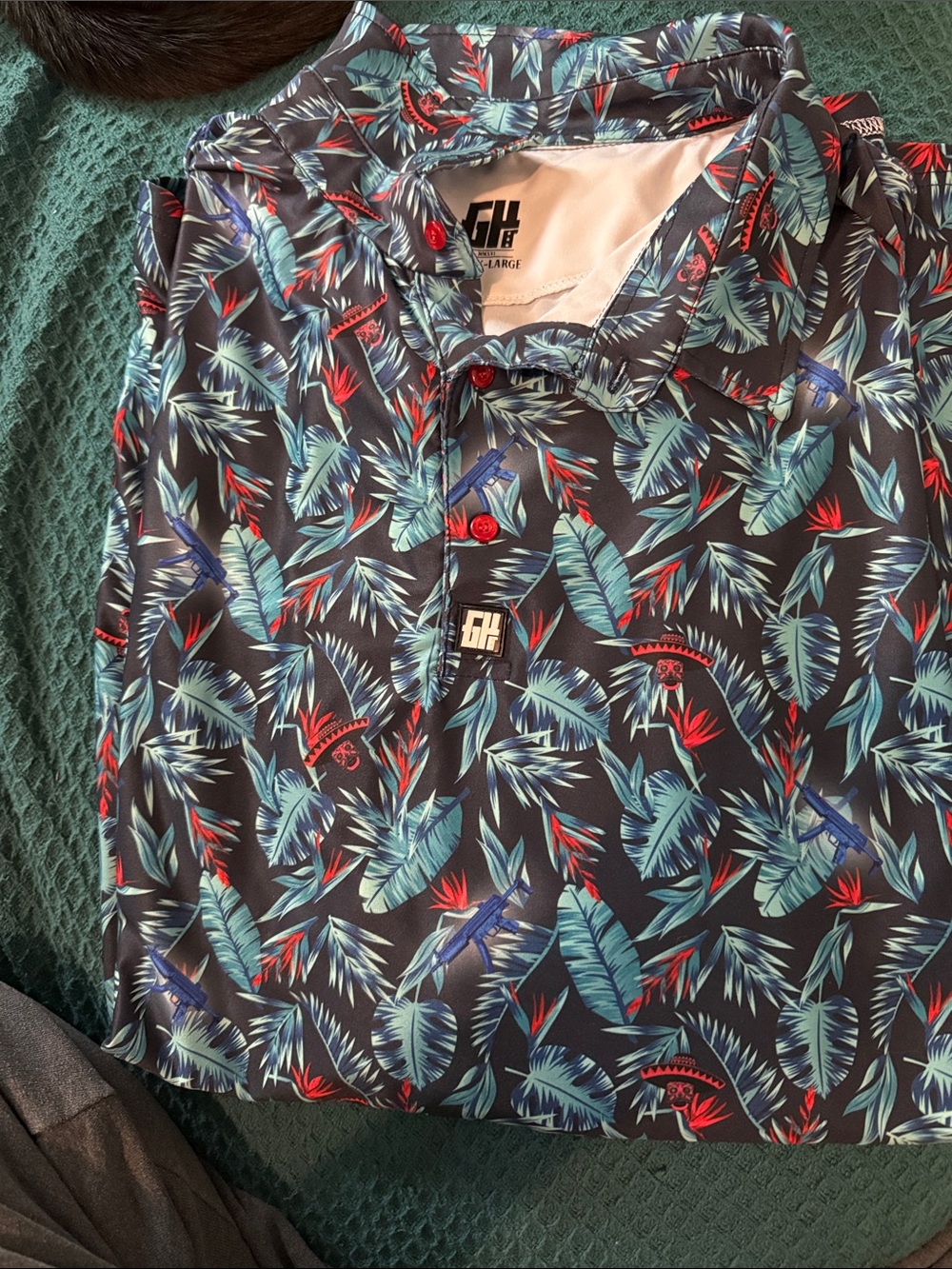 Patterned Men’s Polo in Navy with Tropical Print
